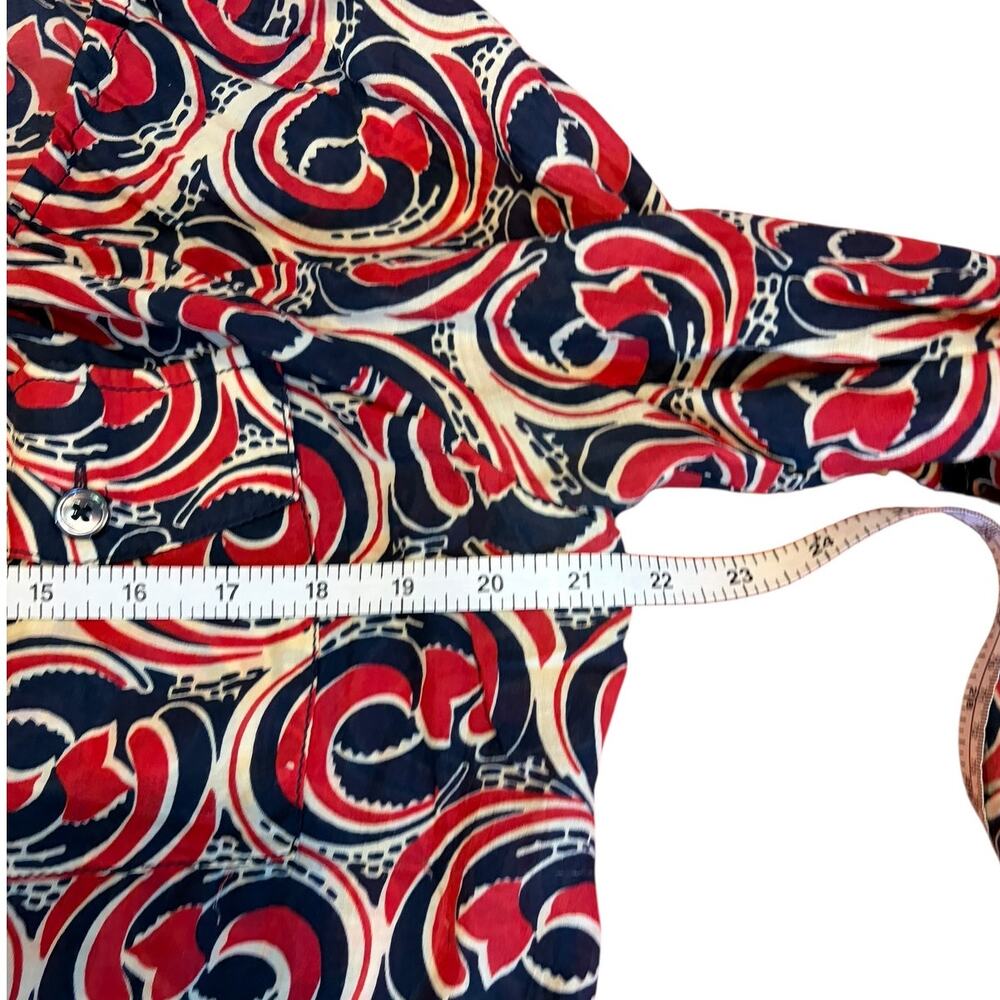 TORY BURCH Women's Abstract Button Down Blouse Sz 14 Red Blue Cotton Silk Blend - Picture 6 of 9